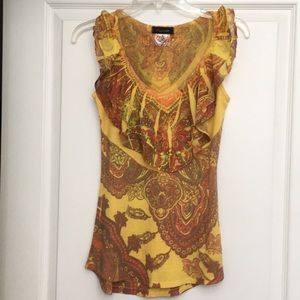 Fleurish V-Neck ruffle tank top. Size S yellow